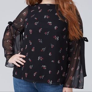 LANE BRYANT PRINTED BOW-SLEEVE BLOUSE